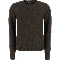 VOLIERA brown Sweater with crew neck and ribbed details in wool for women