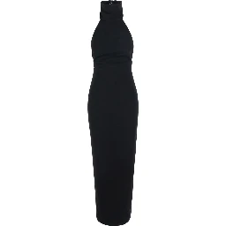 Black Long Sleeveless Dress with Open Back and Zip Closure at the Back in Fabric for Women