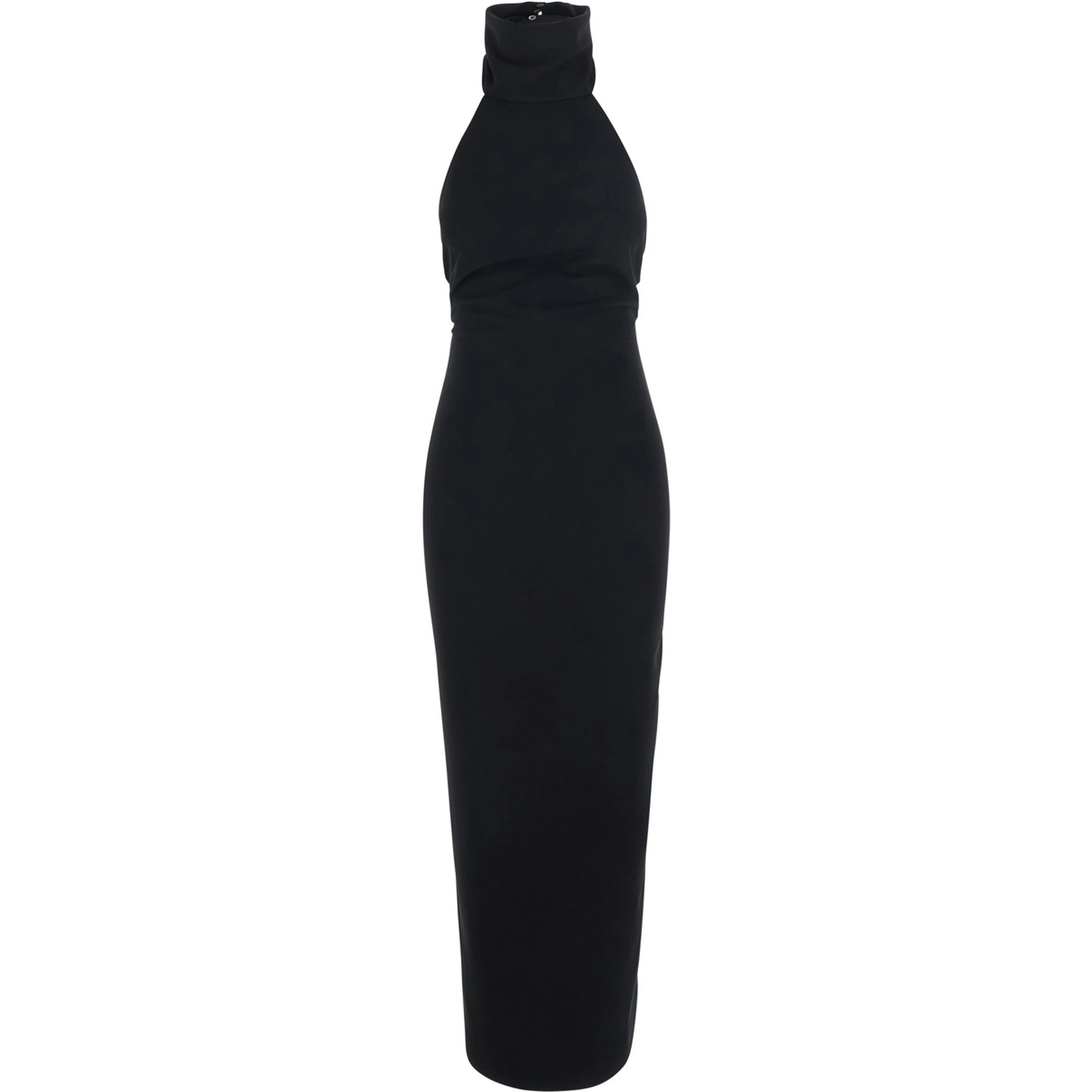 Black Long Sleeveless Dress with Open Back and Zip Closure at the Back in Fabric for Women