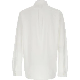 White Shirt with Button-Down Collar and Pony Embroidery on the Front in Cotton Piquet for Men