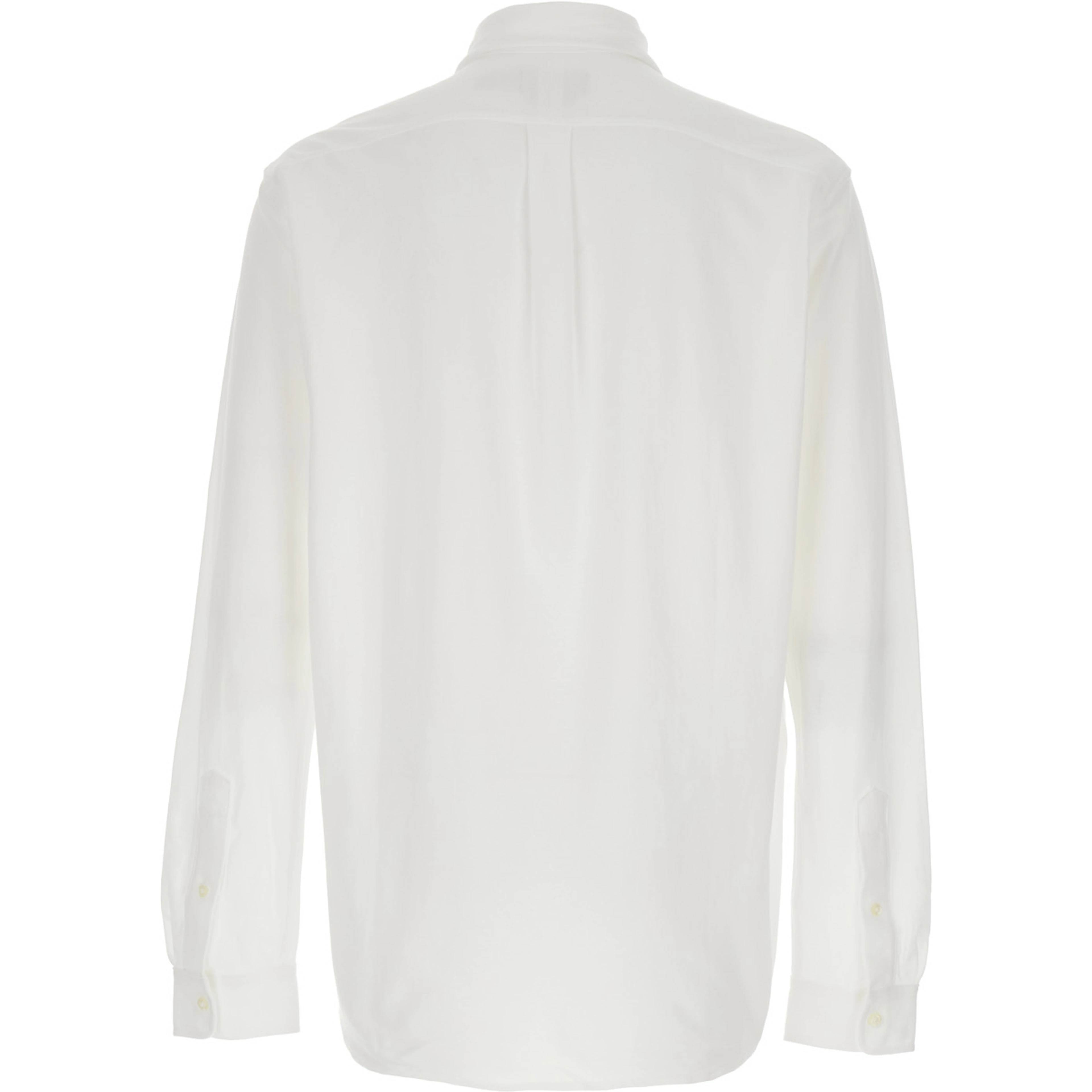 White Shirt with Button-Down Collar and Pony Embroidery on the Front in Cotton Piquet for Men