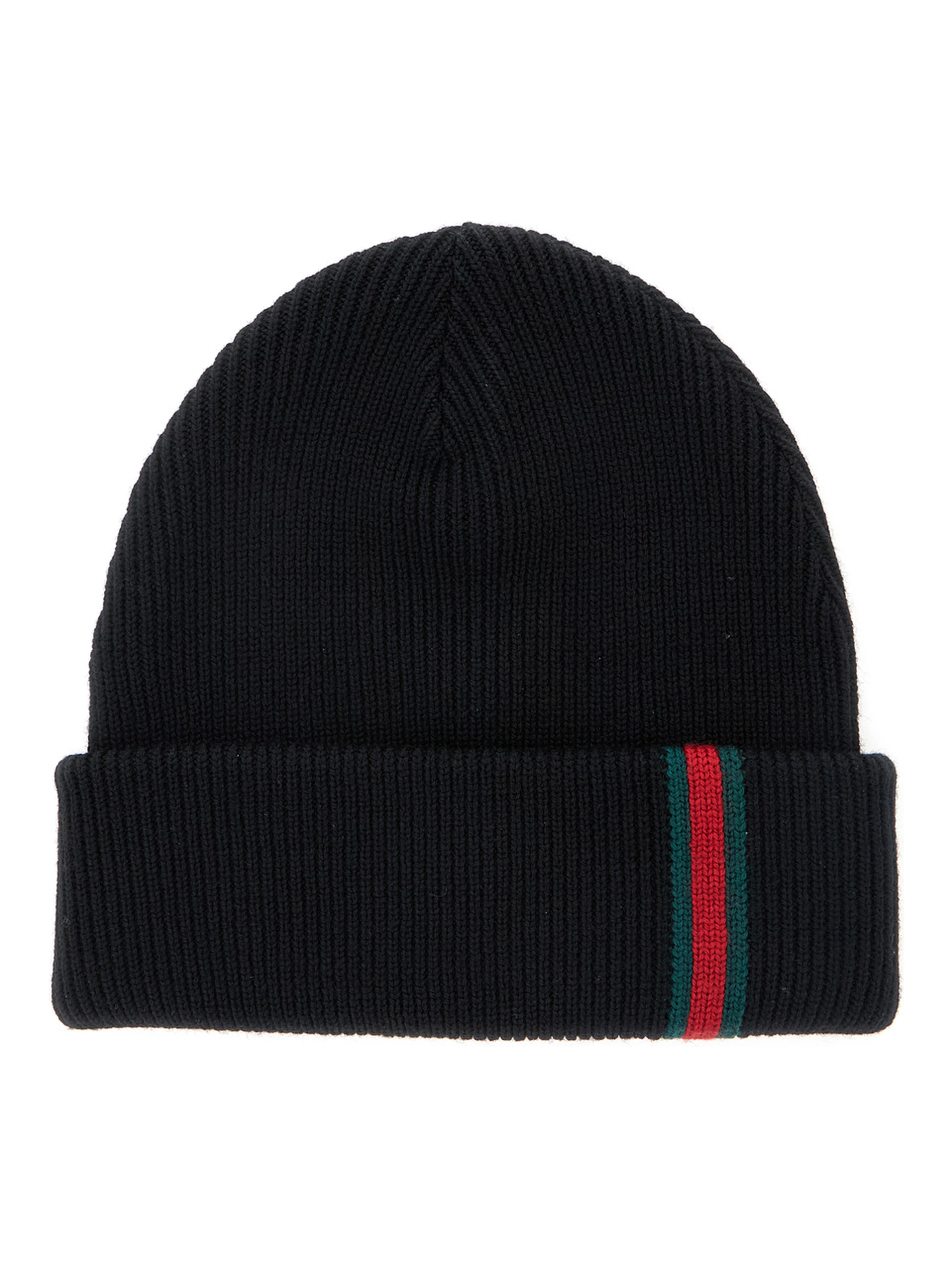 Hat with Ribbed Work and Web Detail on the Front in Black Wool for Men