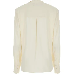 White Blouse with V-neck and tie detail on the front in blend silk for women