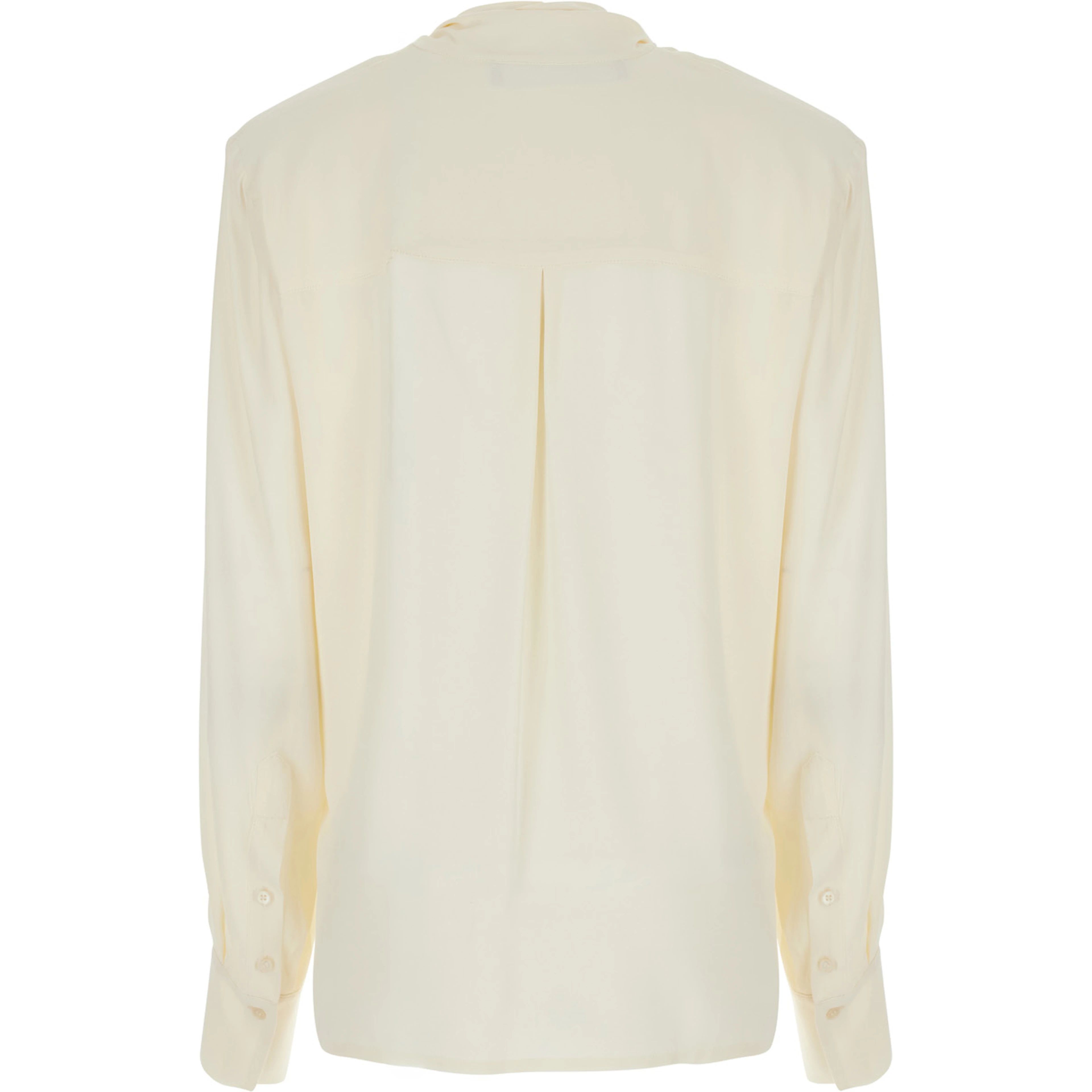 White Blouse with V-neck and tie detail on the front in blend silk for women