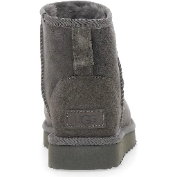 Boots Classic Mini with Logo Patch on the Back in Grey Suede for Women