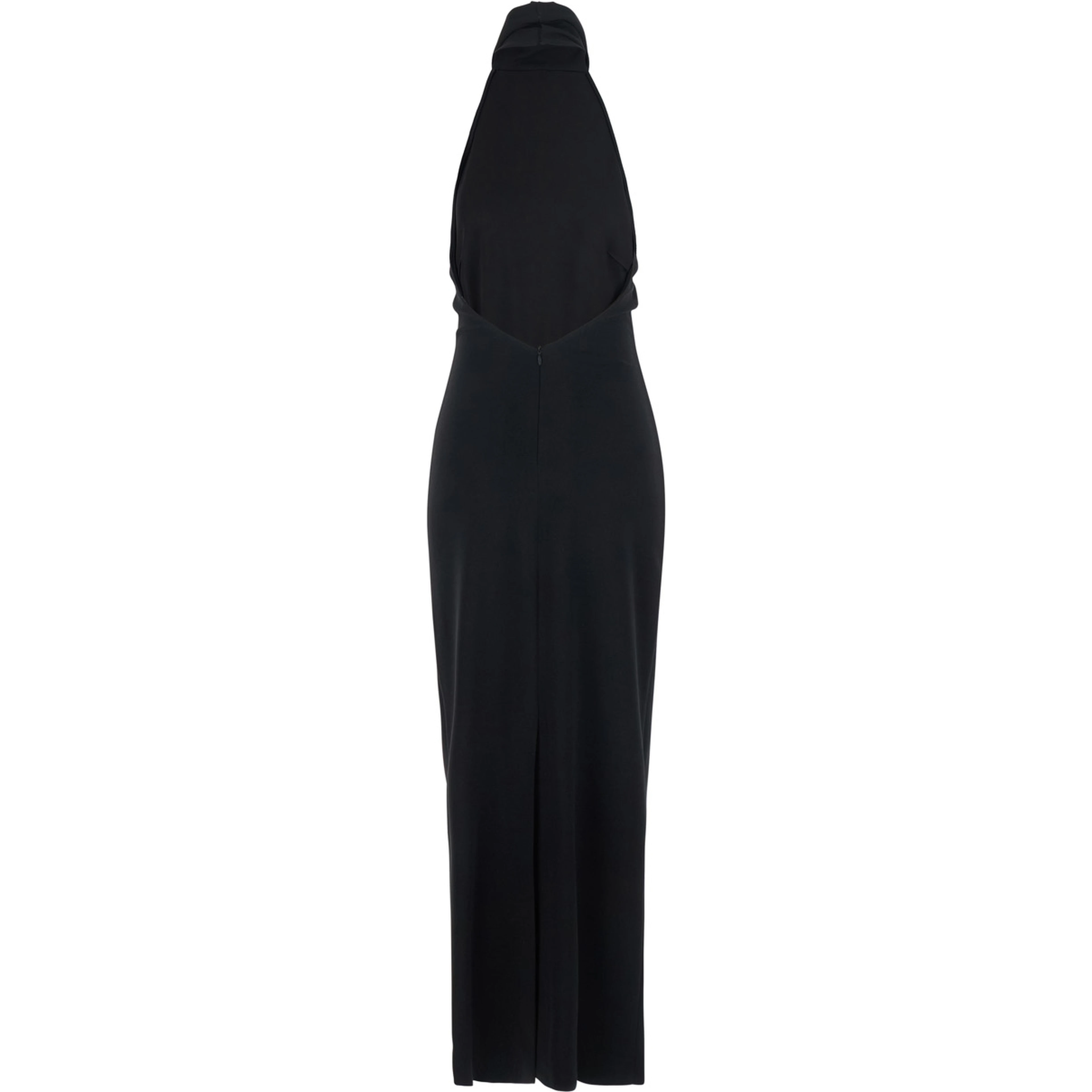 Black Long Sleeveless Dress with Open Back and Zip Closure at the Back in Fabric for Women