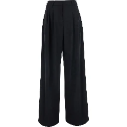 Black Pants with front pleats in wool blend for women
