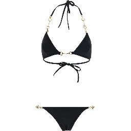 Black Bikini with triangle top and adjustable closure with Horsebit in stretch cotton for women