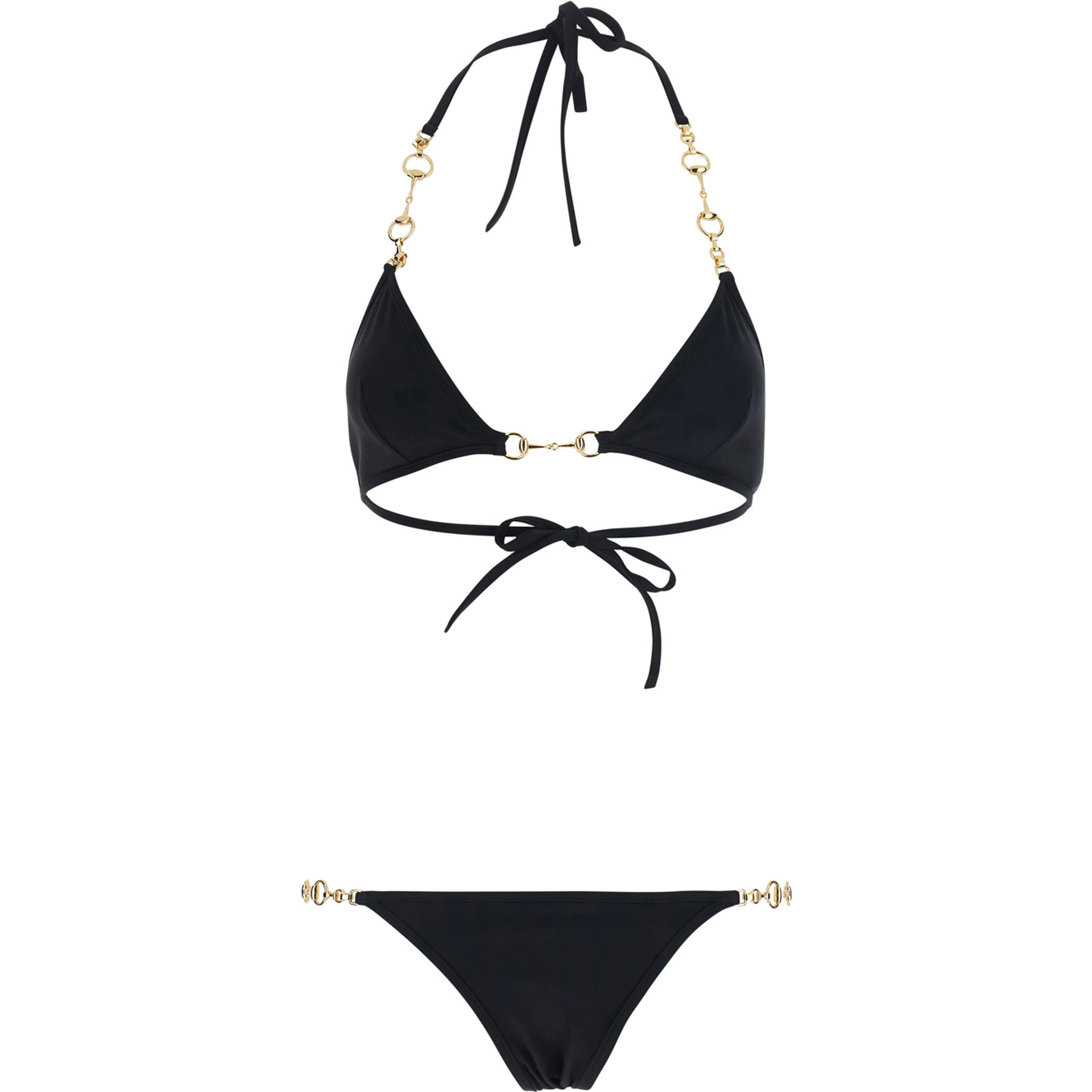 Black Bikini with triangle top and adjustable closure with Horsebit in stretch cotton for women