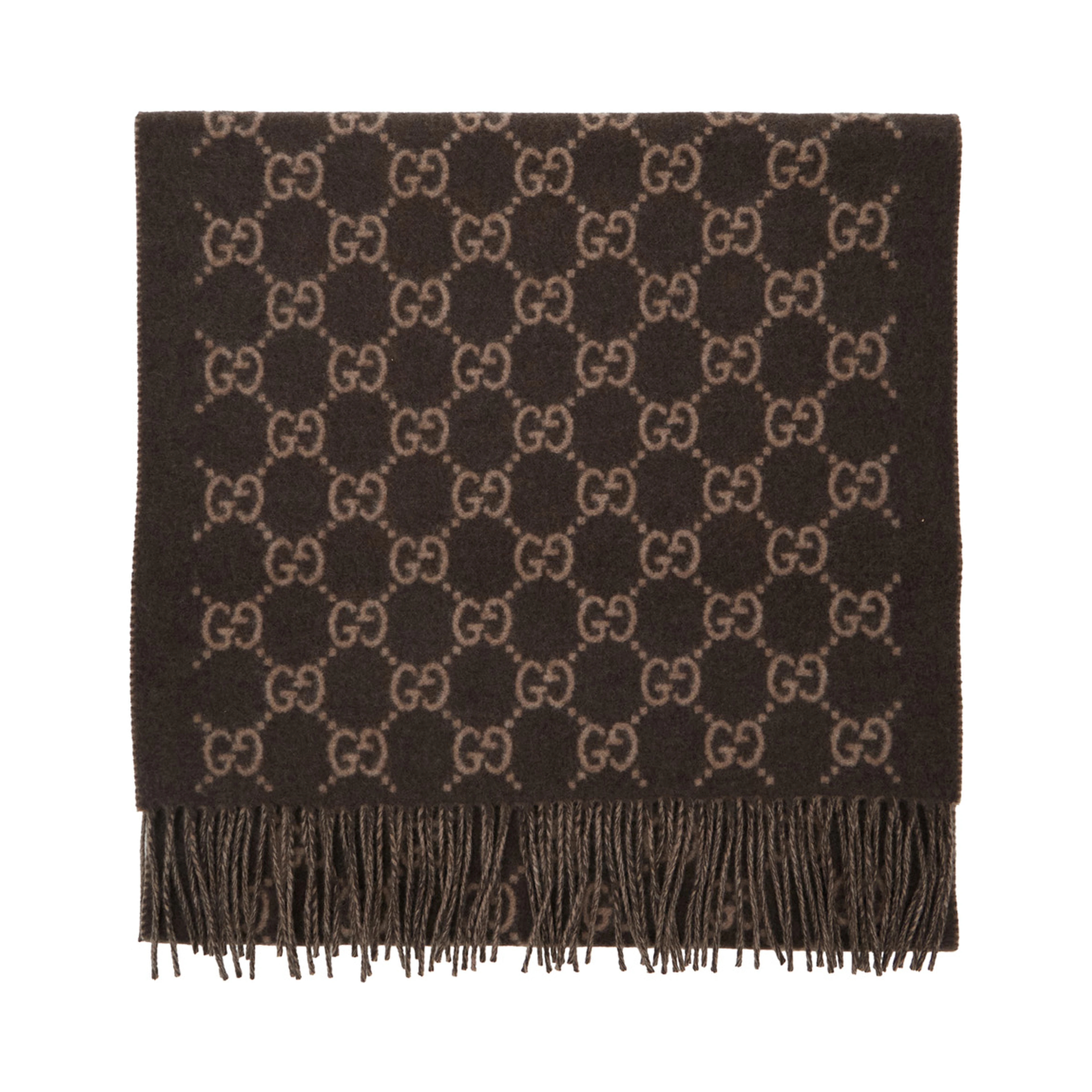 Scarf GG with All-Over Motif and Fringed Edge in Brown for Men