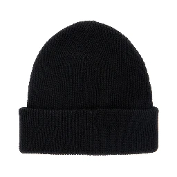 Hat with Ribbed Work and Web Detail on the Front in Black Wool for Men