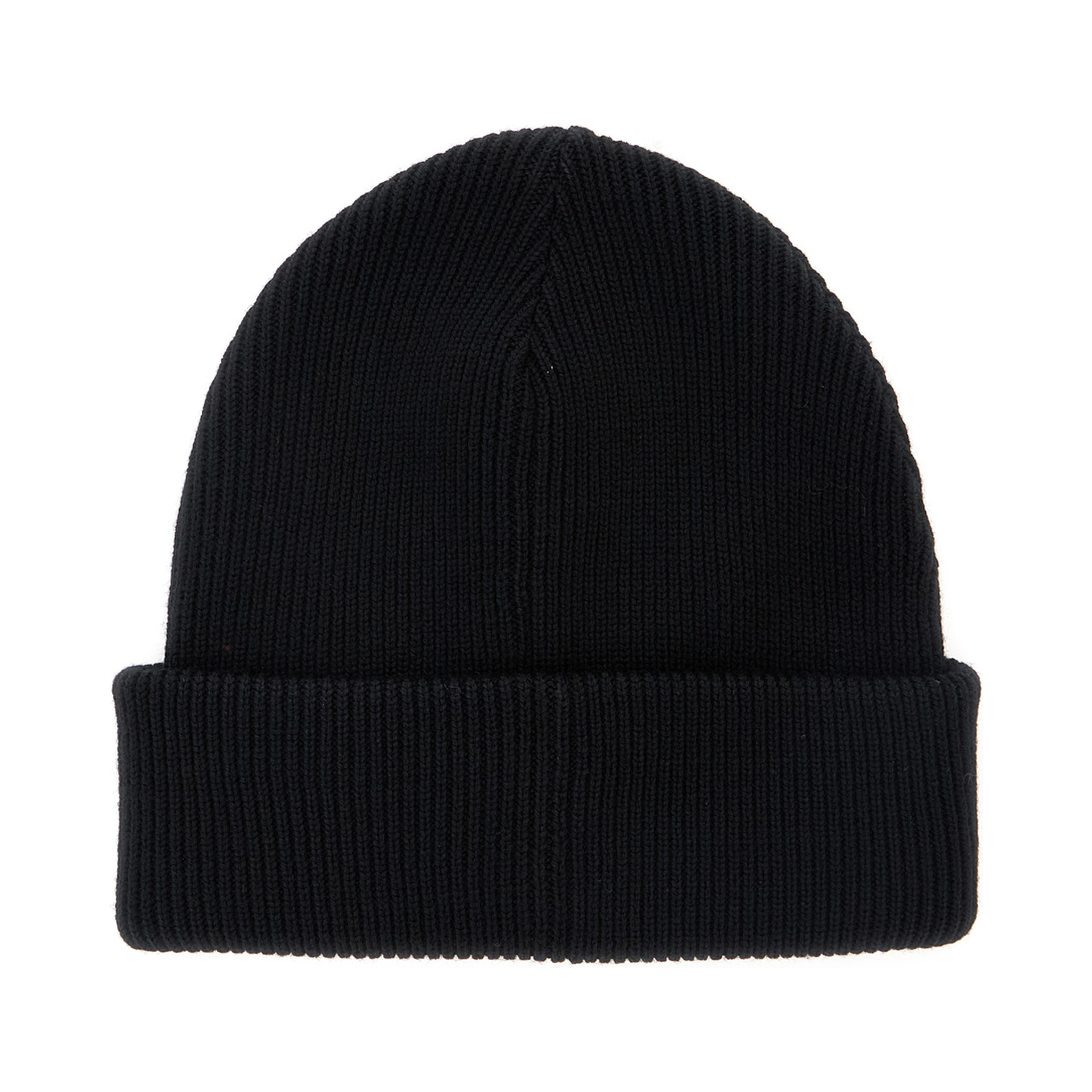 Hat with Ribbed Work and Web Detail on the Front in Black Wool for Men