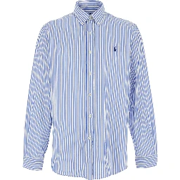 Shirt with Striped Design and Classic Collar in Light Blue for Men