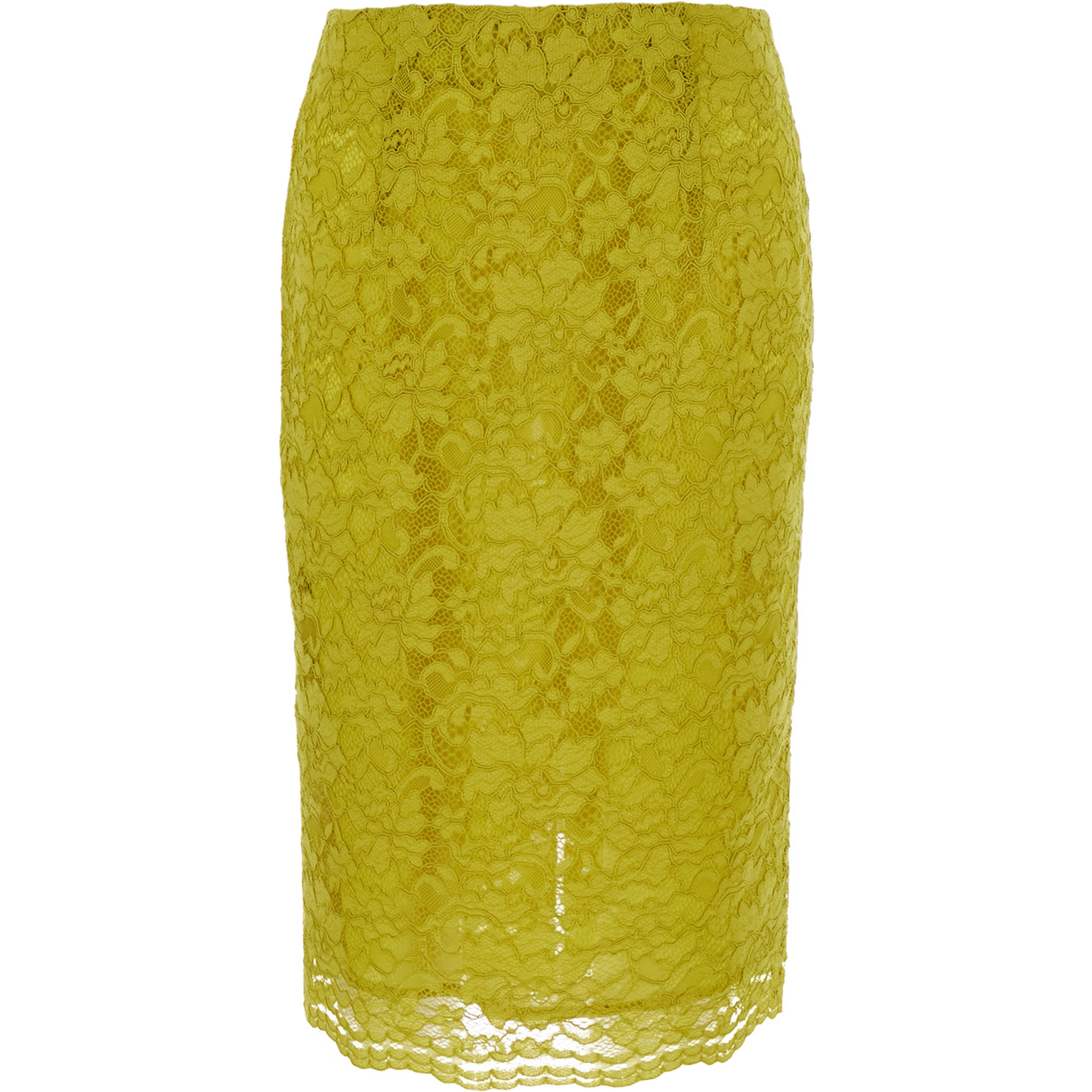 Yellow Pencil Skirt with Lace Embroidery in Fabric for Wonen