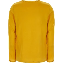 Yellow Crew Neck Top with Long Sleeves in Silk for Women