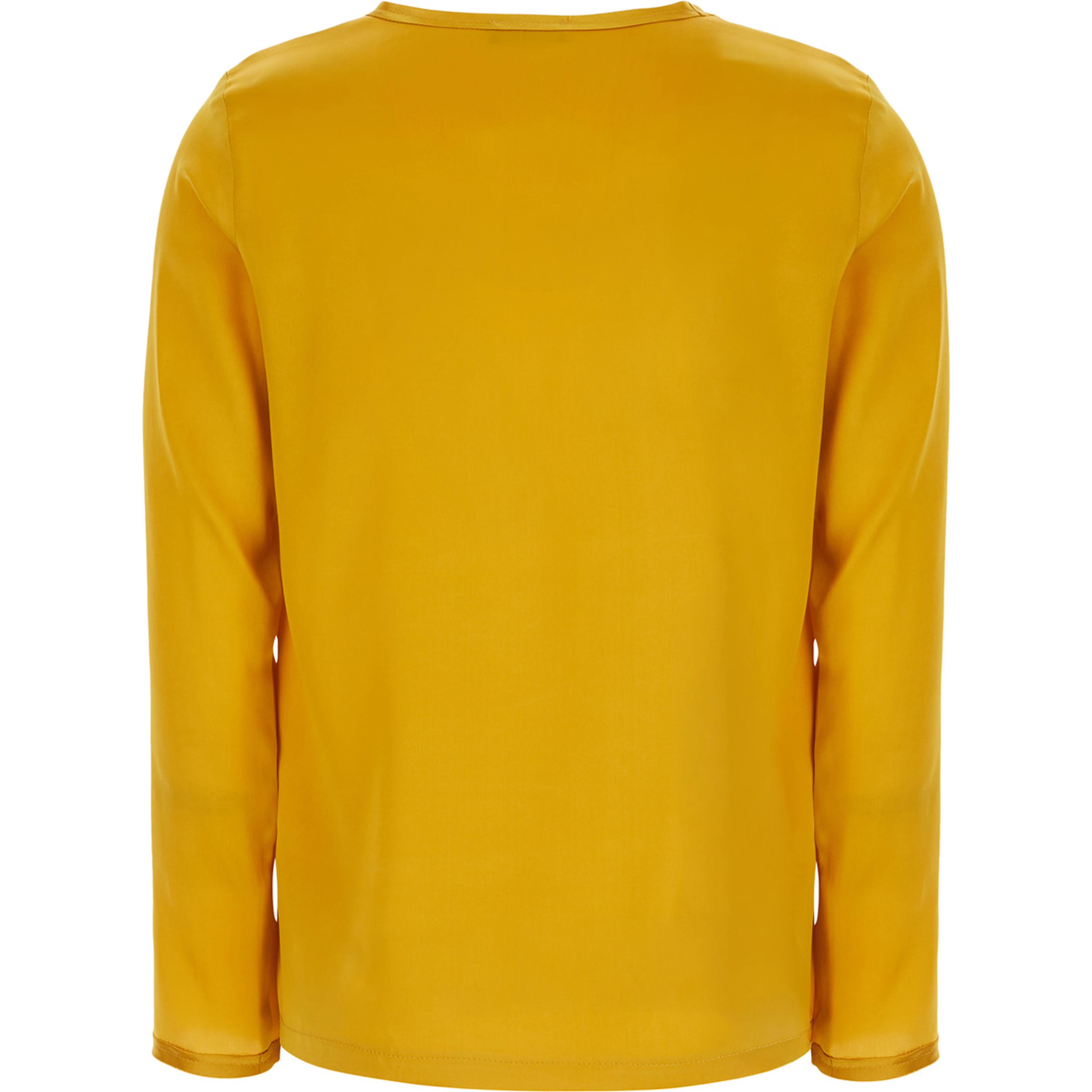 Yellow Crew Neck Top with Long Sleeves in Silk for Women