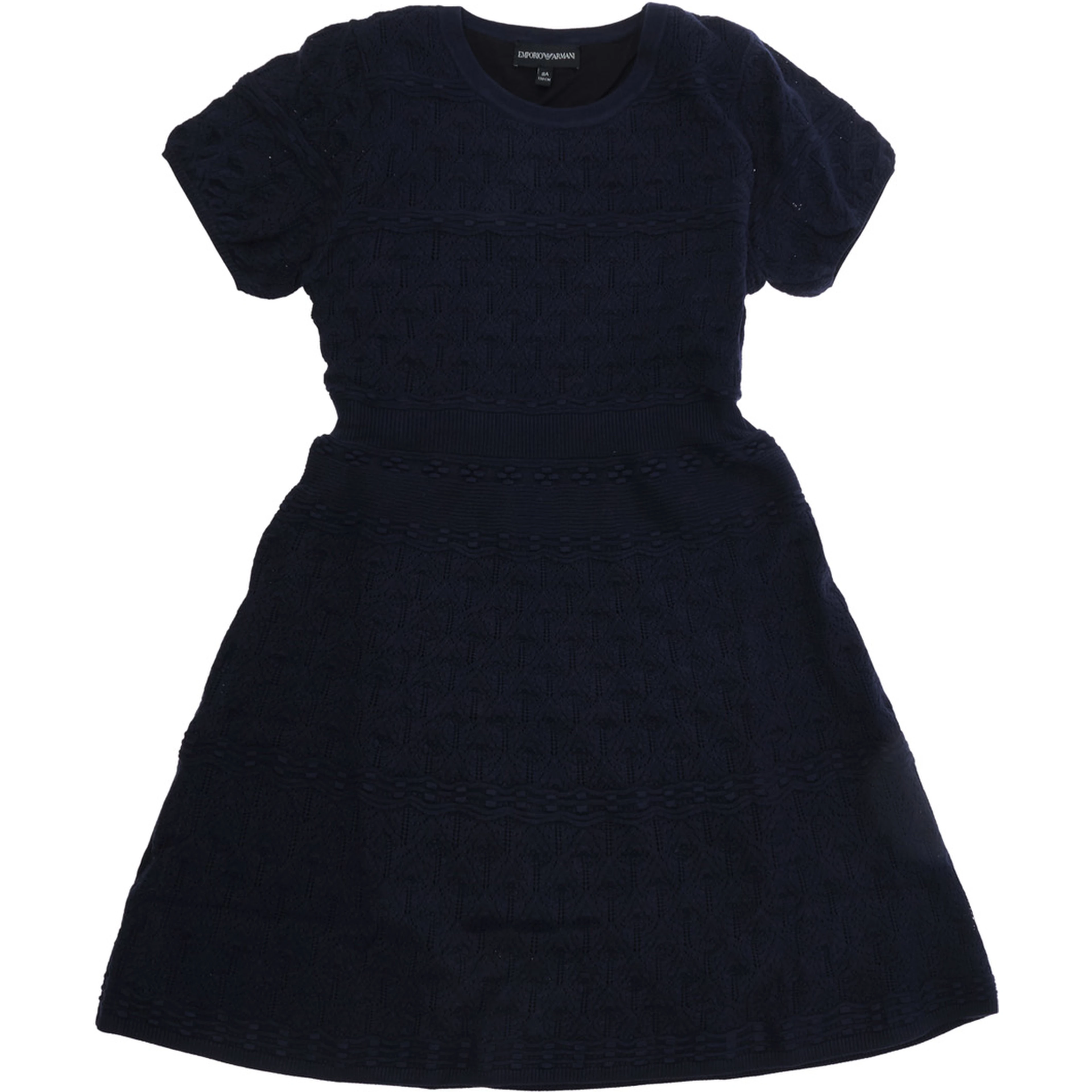 Blue Dress with knit pattern and flared skirt in wool blend girl