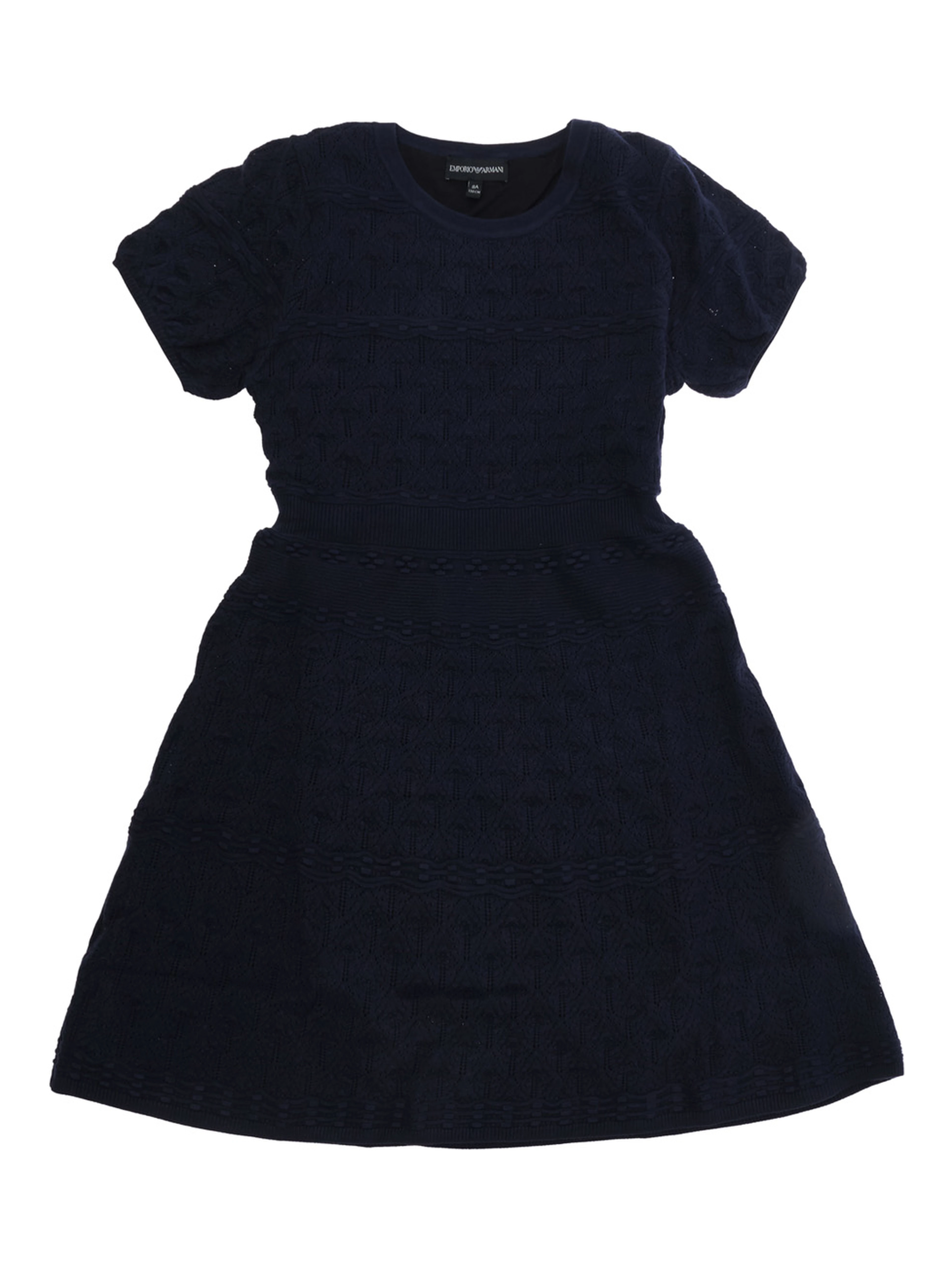 Blue Dress with knit pattern and flared skirt in wool blend girl