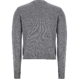 Faraone Gray Short crew neck sweater with argyle motif on the front in wool and cashmere for women