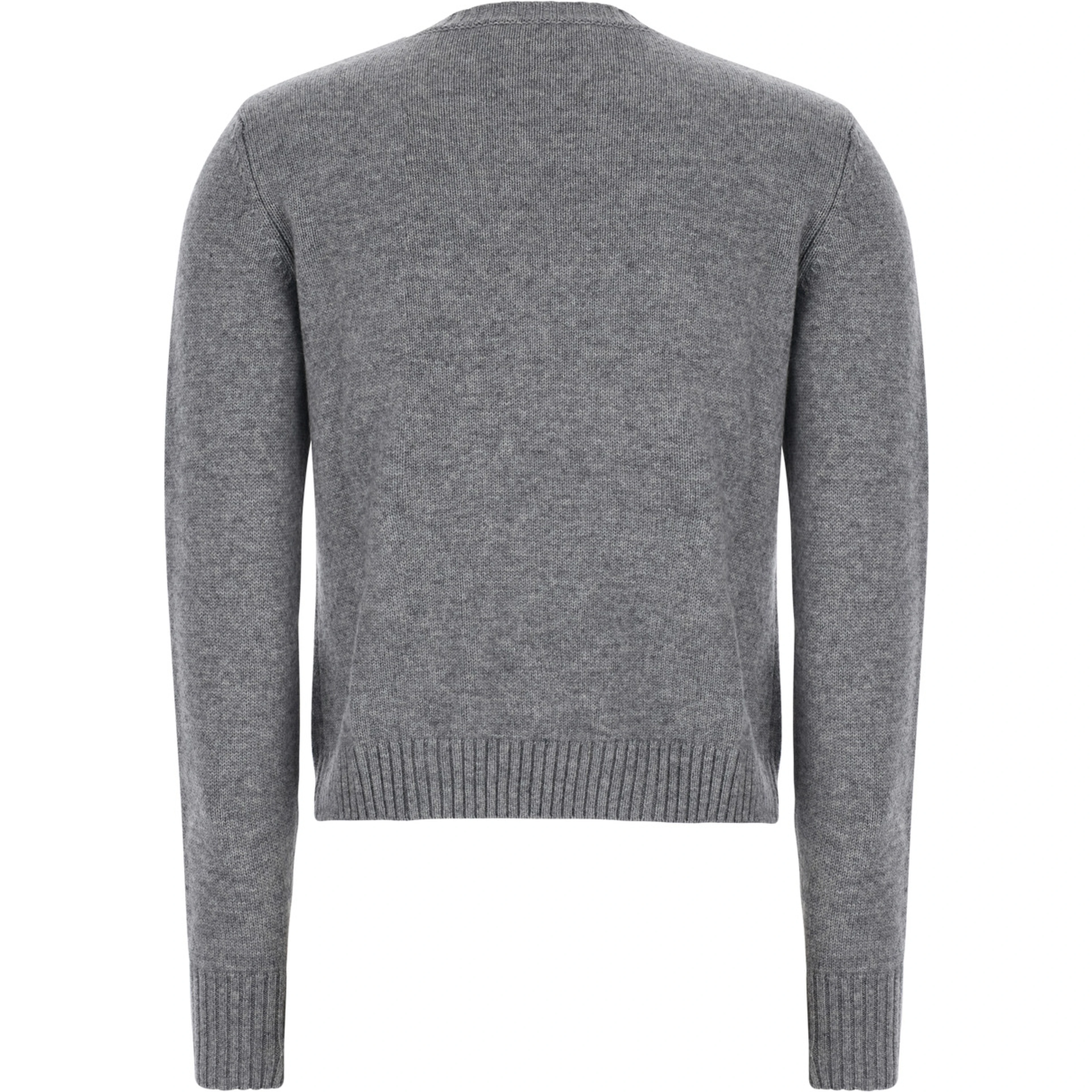 Faraone Gray Short crew neck sweater with argyle motif on the front in wool and cashmere for women