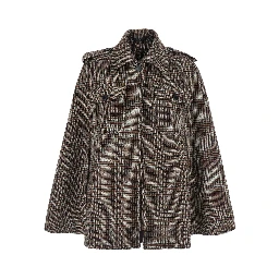 Multicolor Short Cape with Classic Collar and Patch Pockets on the Front in Wool for Women