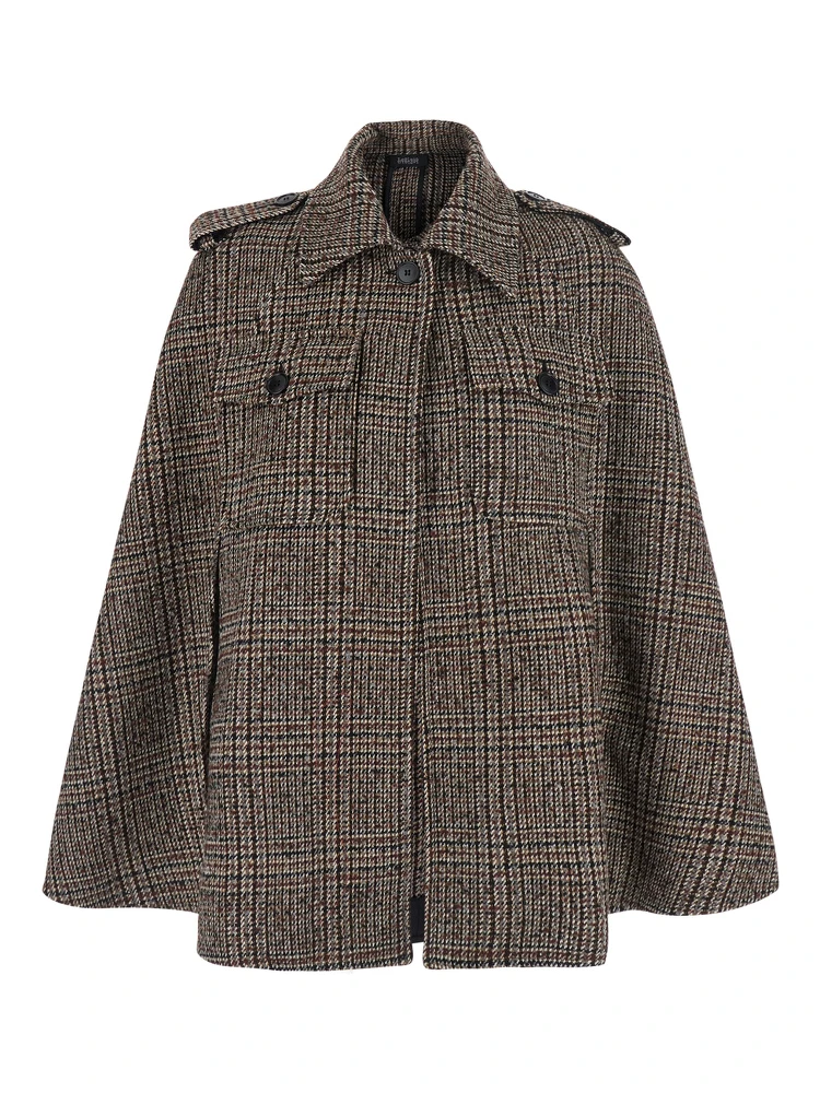 Multicolor Short Cape with Classic Collar and Patch Pockets on the Front in Wool for Women