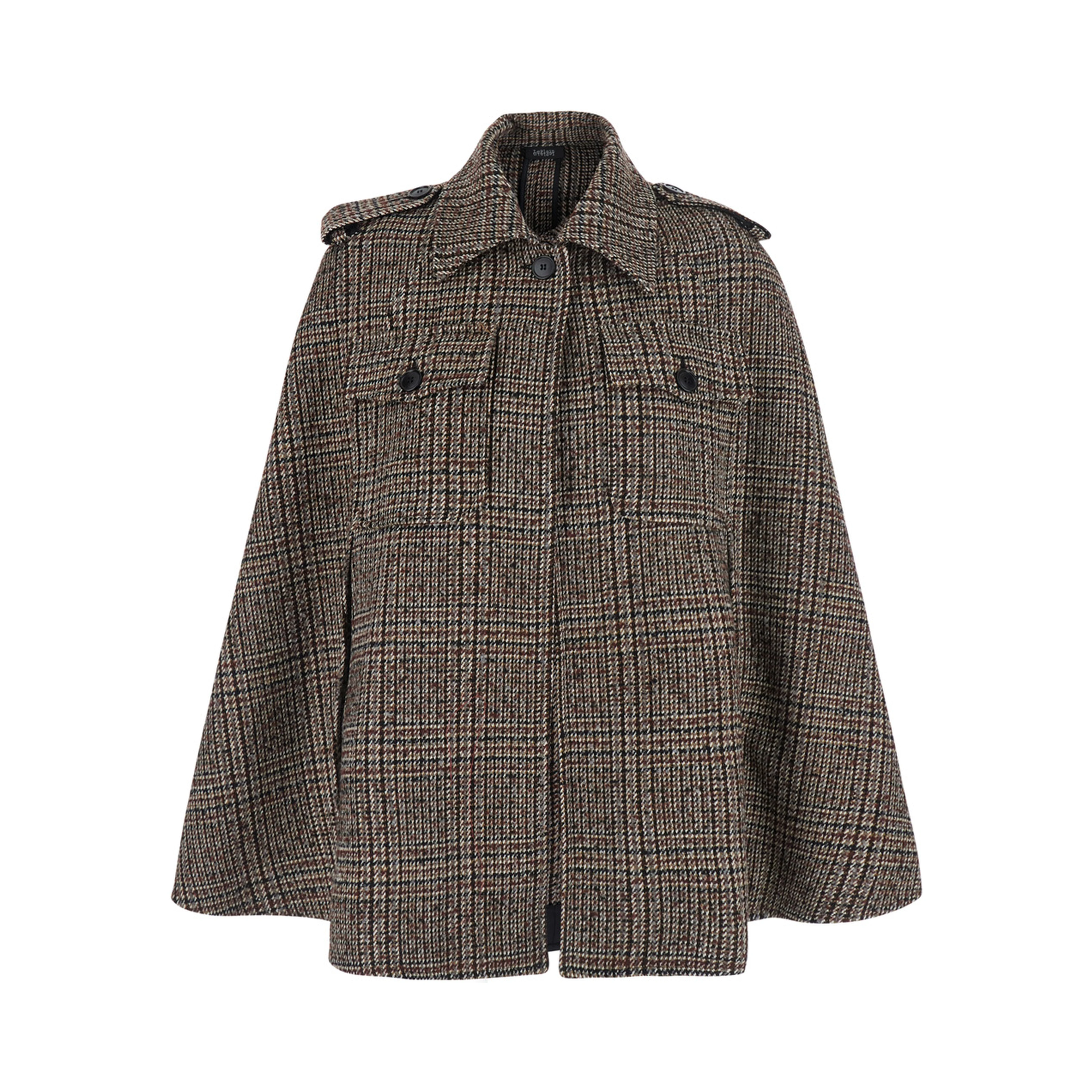 Multicolor Short Cape with Classic Collar and Patch Pockets on the Front in Wool for Women
