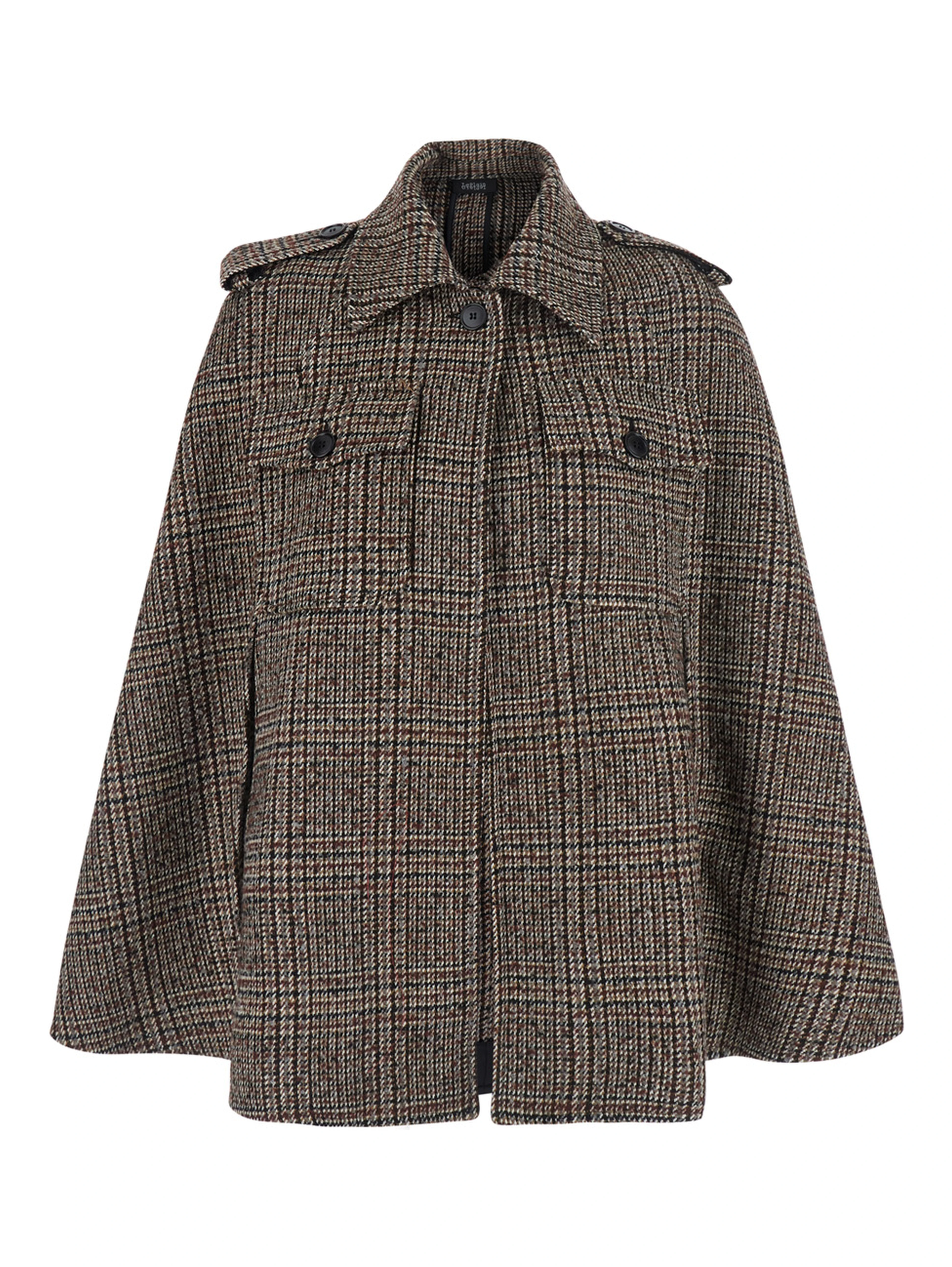 Multicolor Short Cape with Classic Collar and Patch Pockets on the Front in Wool for Women