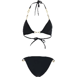 Black Bikini with triangle top and adjustable closure with Horsebit in stretch cotton for women