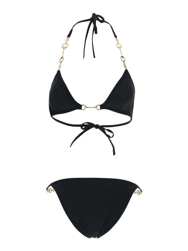 Black Bikini with triangle top and adjustable closure with Horsebit in stretch cotton for women alternative