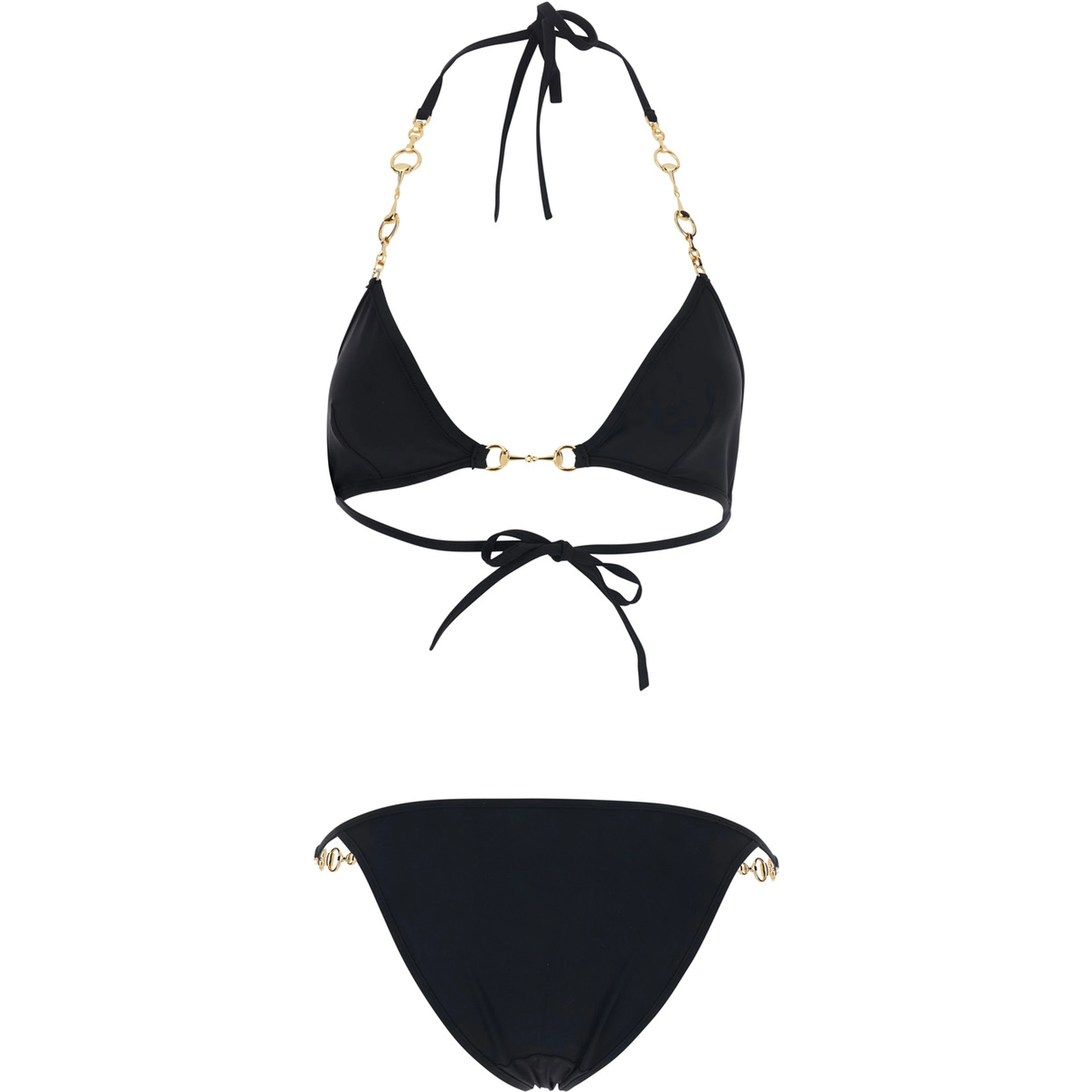 Black Bikini with triangle top and adjustable closure with Horsebit in stretch cotton for women