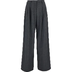 Grey Pants with front pleats in wool blend for women
