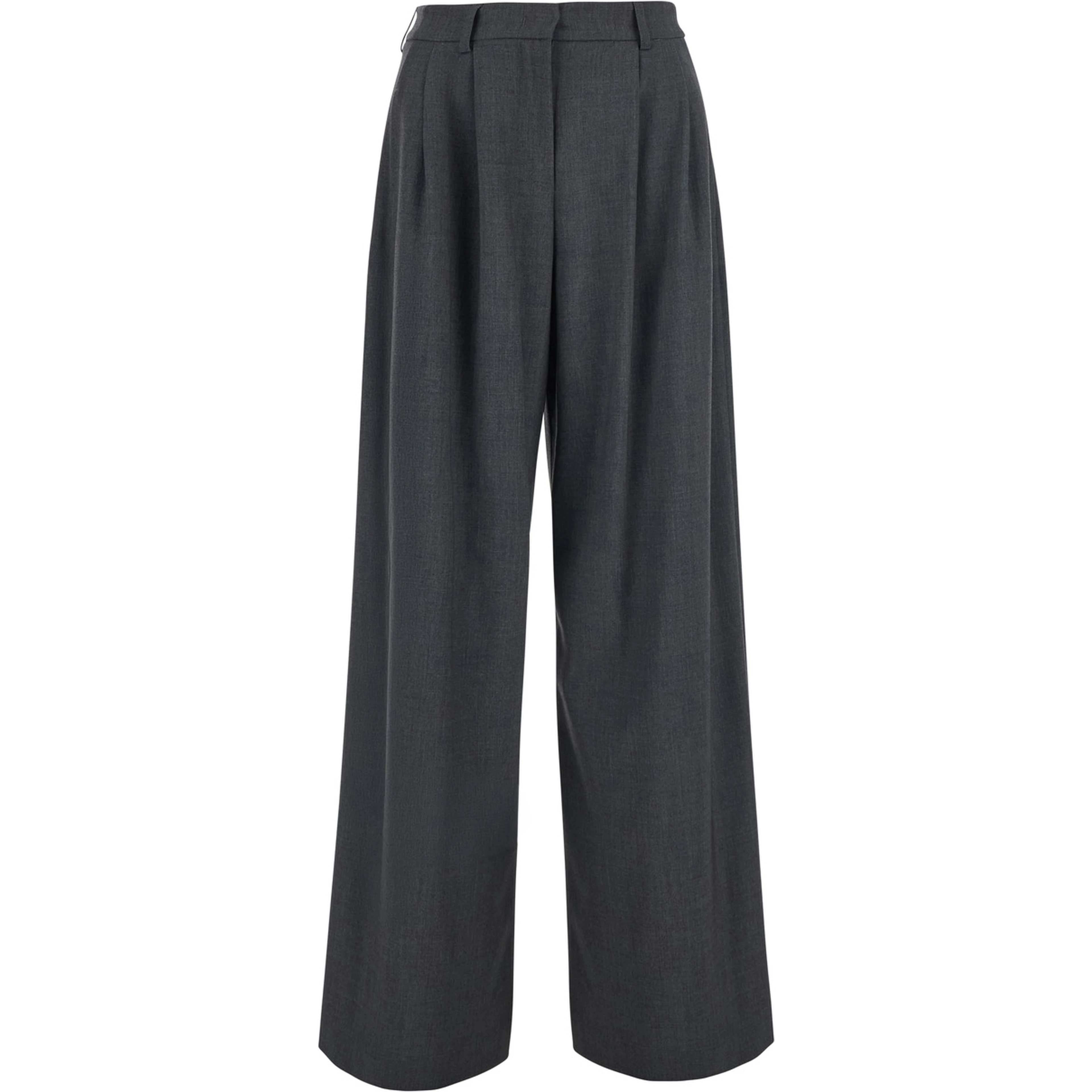 Grey Pants with front pleats in wool blend for women