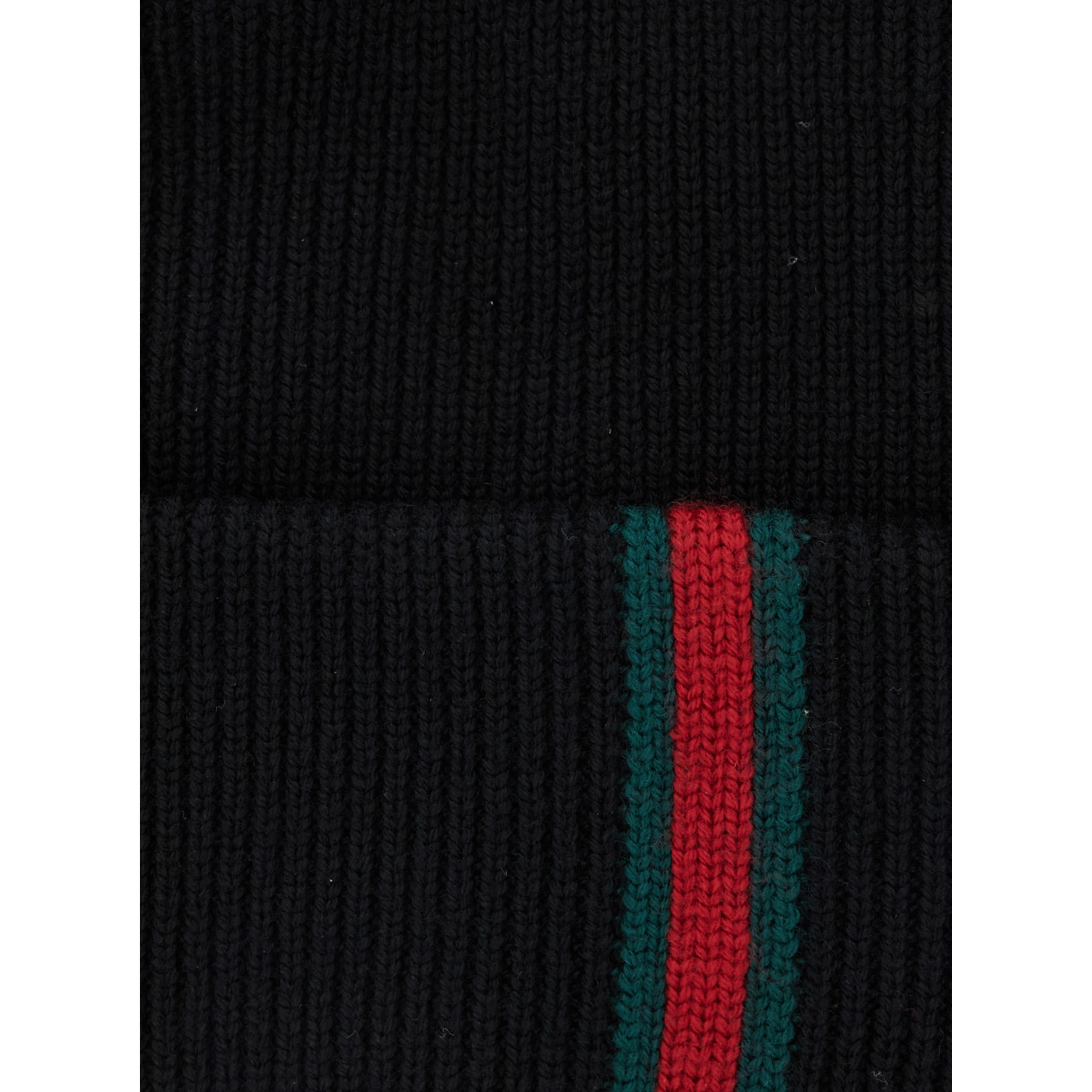 Hat with Ribbed Work and Web Detail on the Front in Black Wool for Men