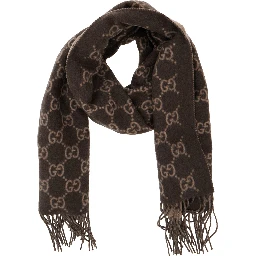 Scarf GG with All-Over Motif and Fringed Edge in Brown for Men