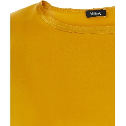 Yellow Crew Neck Top with Long Sleeves in Silk for Women