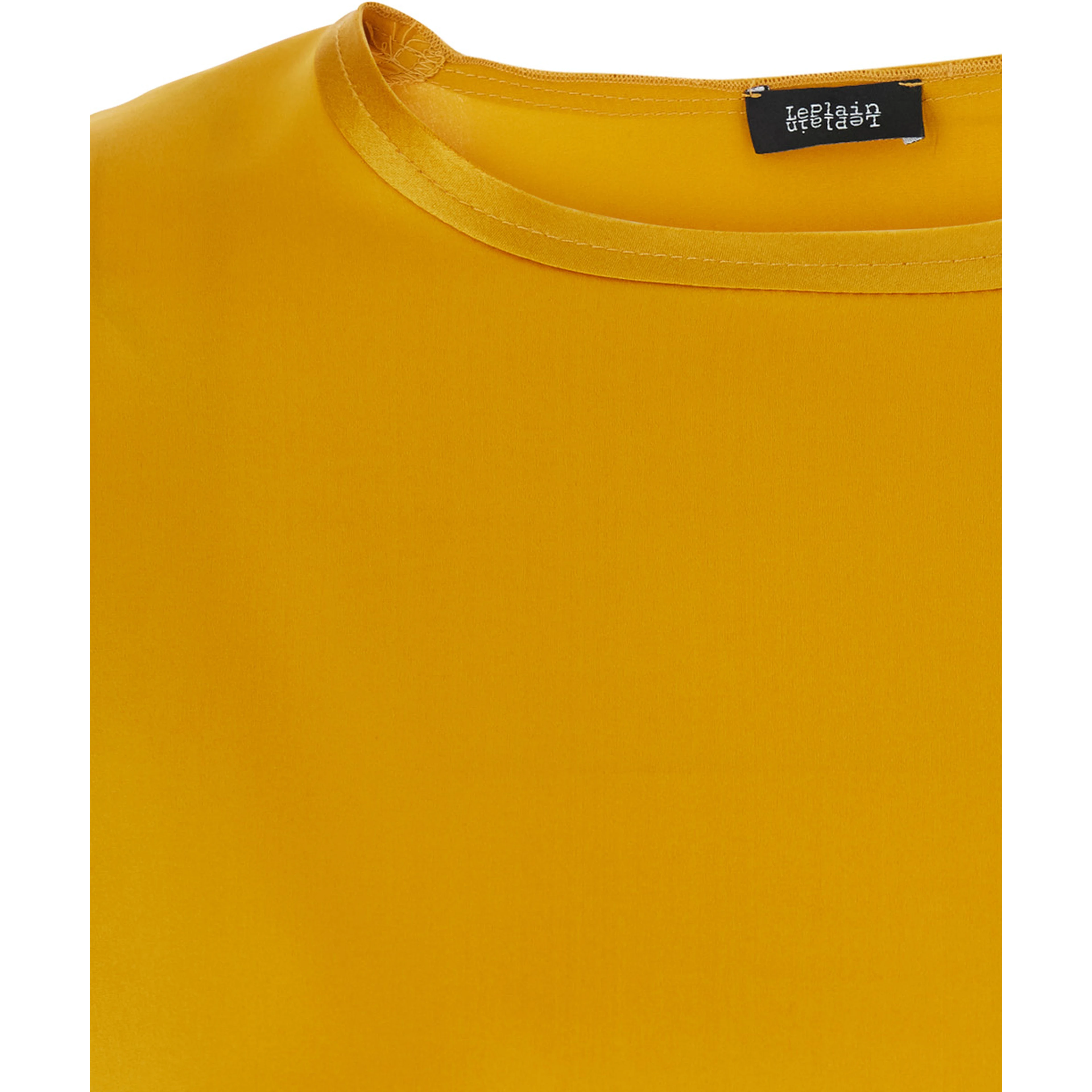 Yellow Crew Neck Top with Long Sleeves in Silk for Women