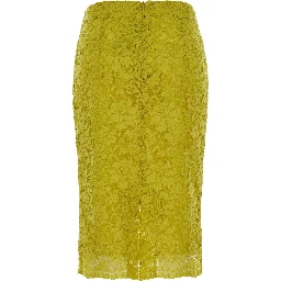 Yellow Pencil Skirt with Lace Embroidery in Fabric for Wonen
