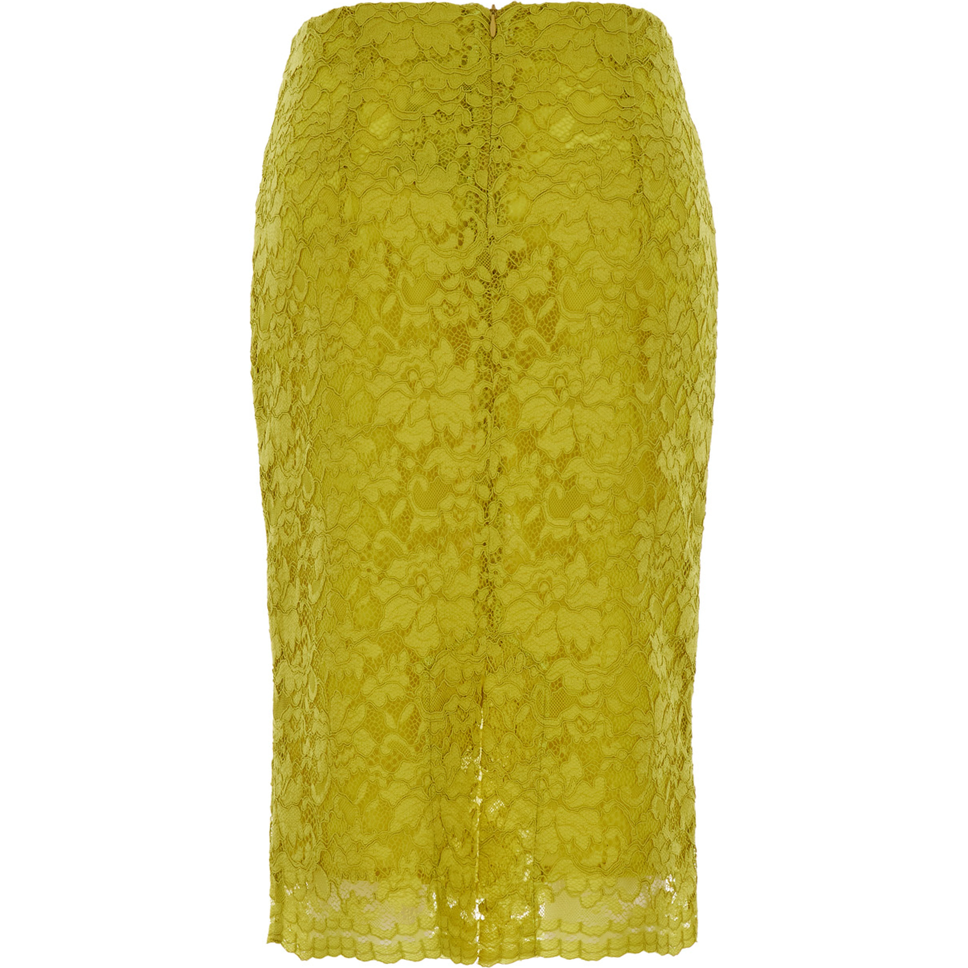 Yellow Pencil Skirt with Lace Embroidery in Fabric for Wonen