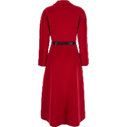 Single-breasted Coat with Notched Revers and Long Sleeves in Red Fabric for Women