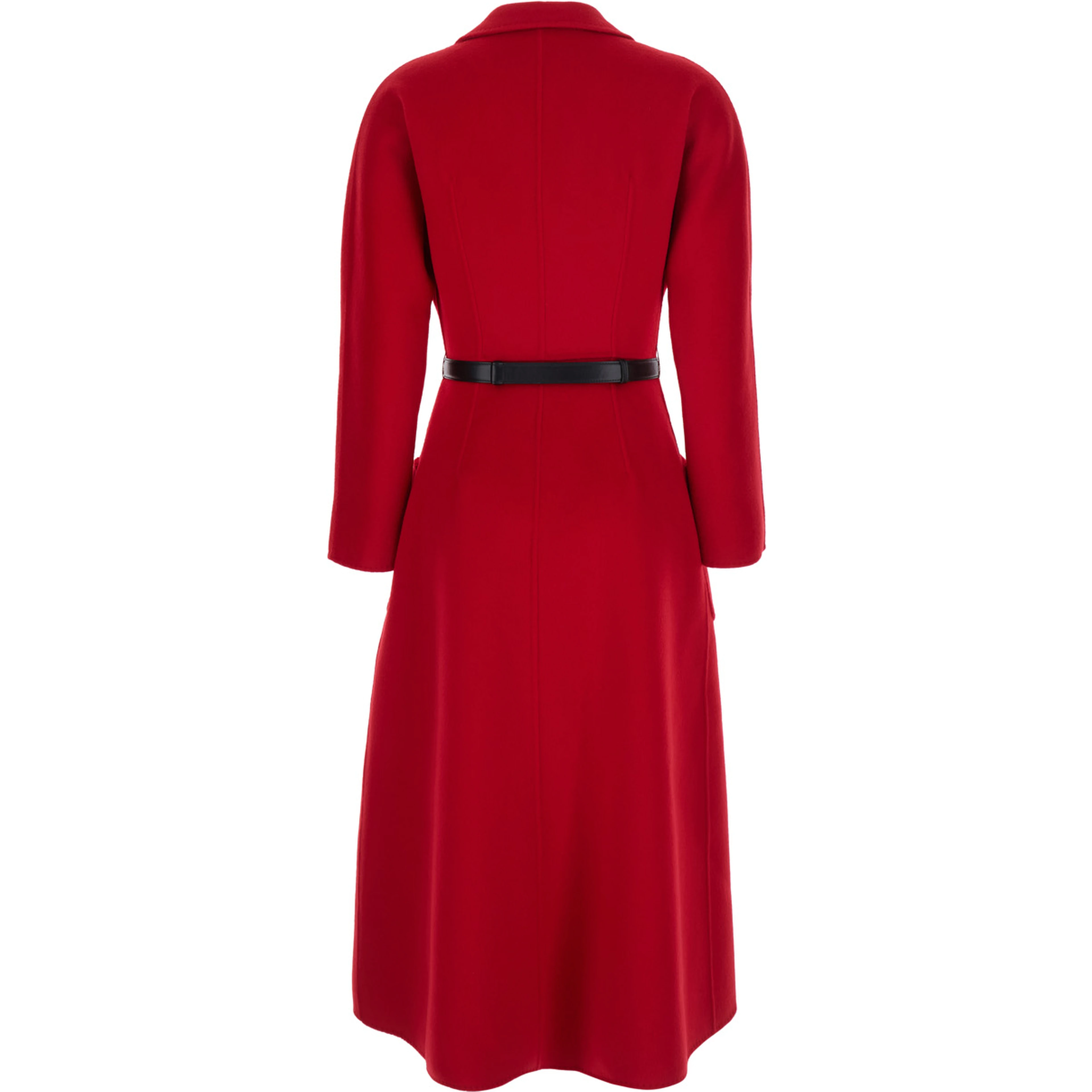 Single-breasted Coat with Notched Revers and Long Sleeves in Red Fabric for Women