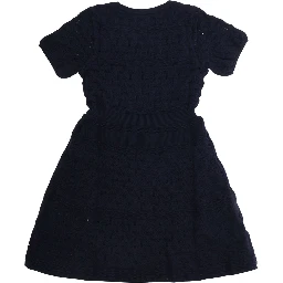 Blue Dress with knit pattern and flared skirt in wool blend girl