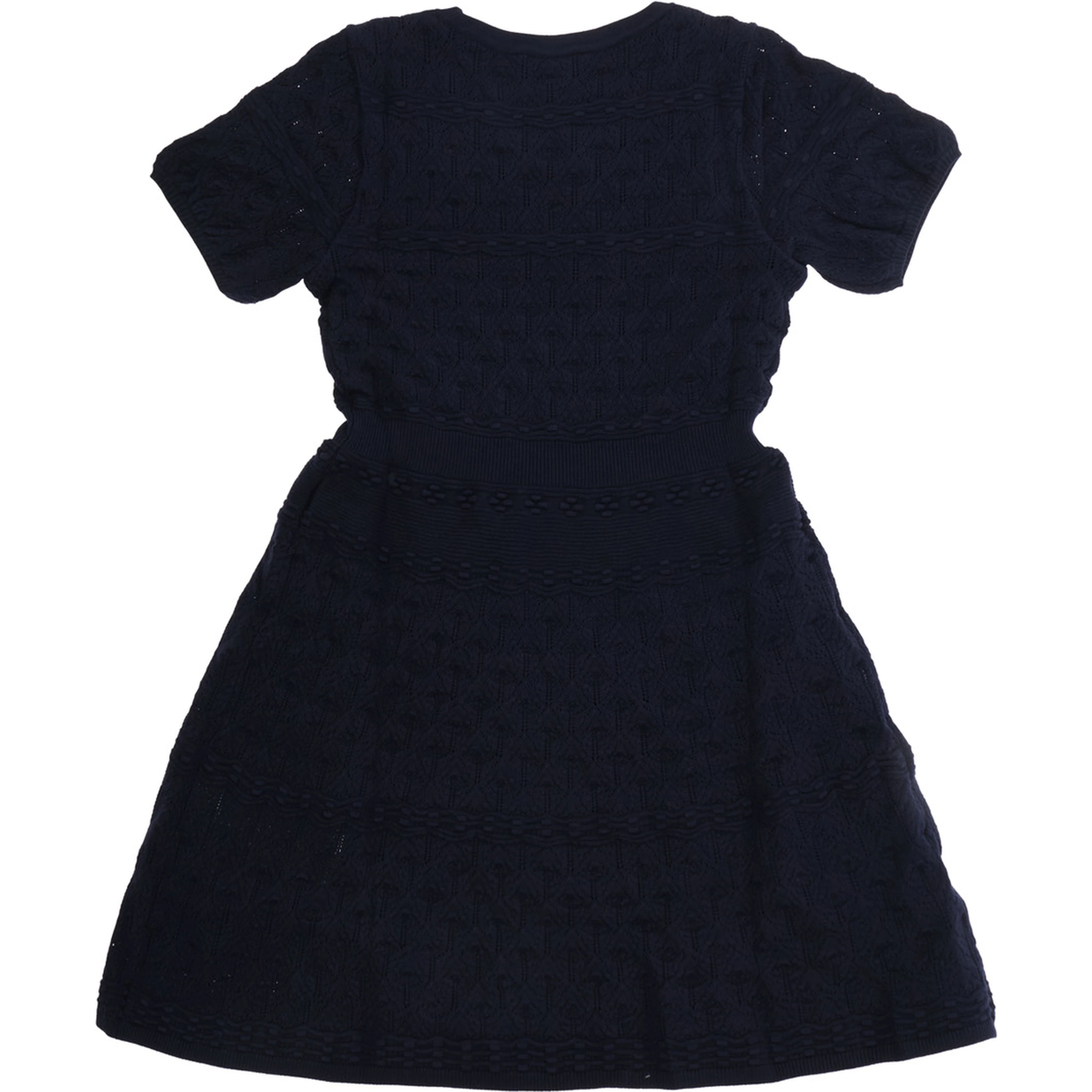 Blue Dress with knit pattern and flared skirt in wool blend girl