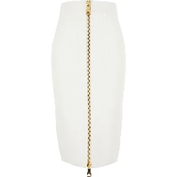 White Skirt with waistband and zip closure at the back in wool for women