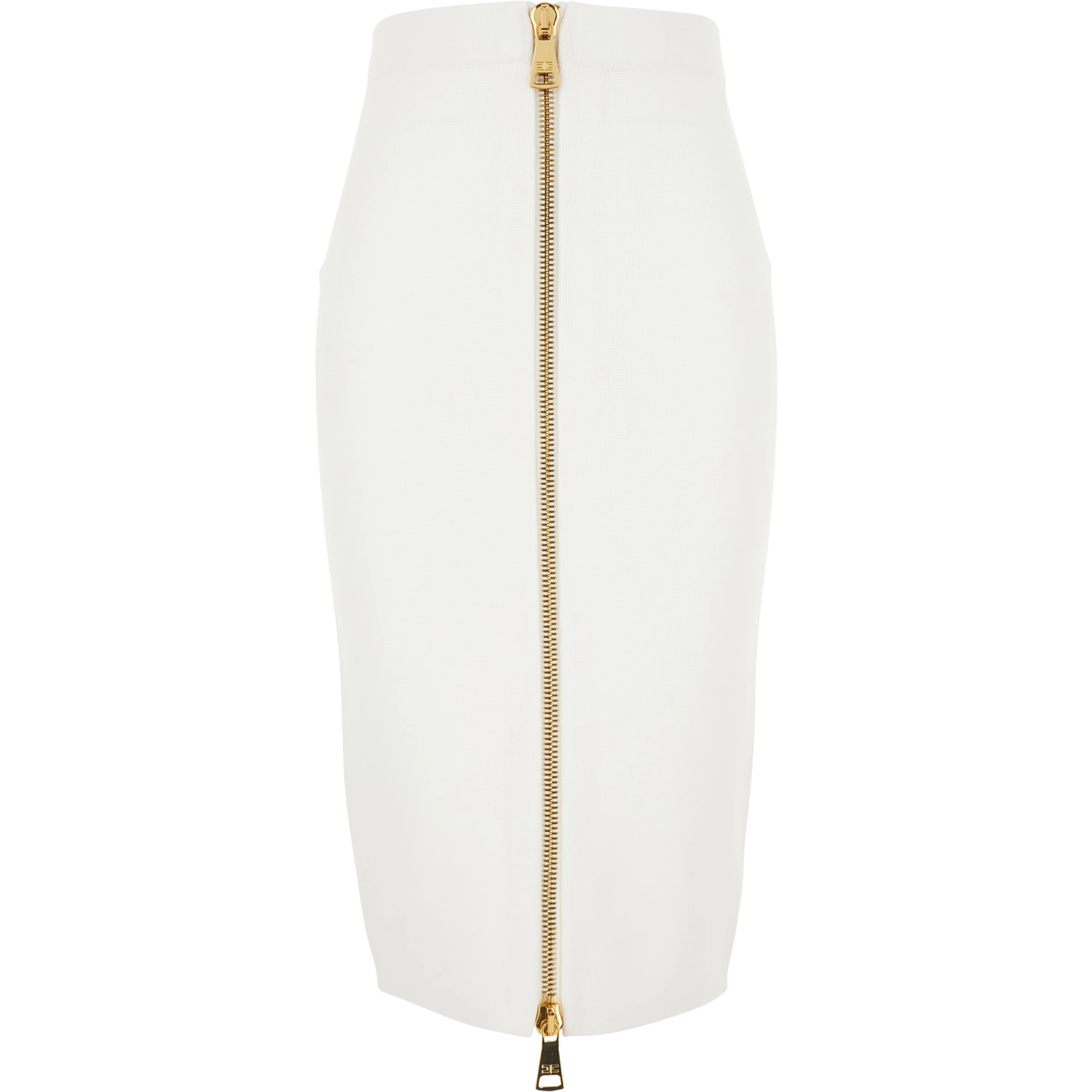 White Skirt with waistband and zip closure at the back in wool for women