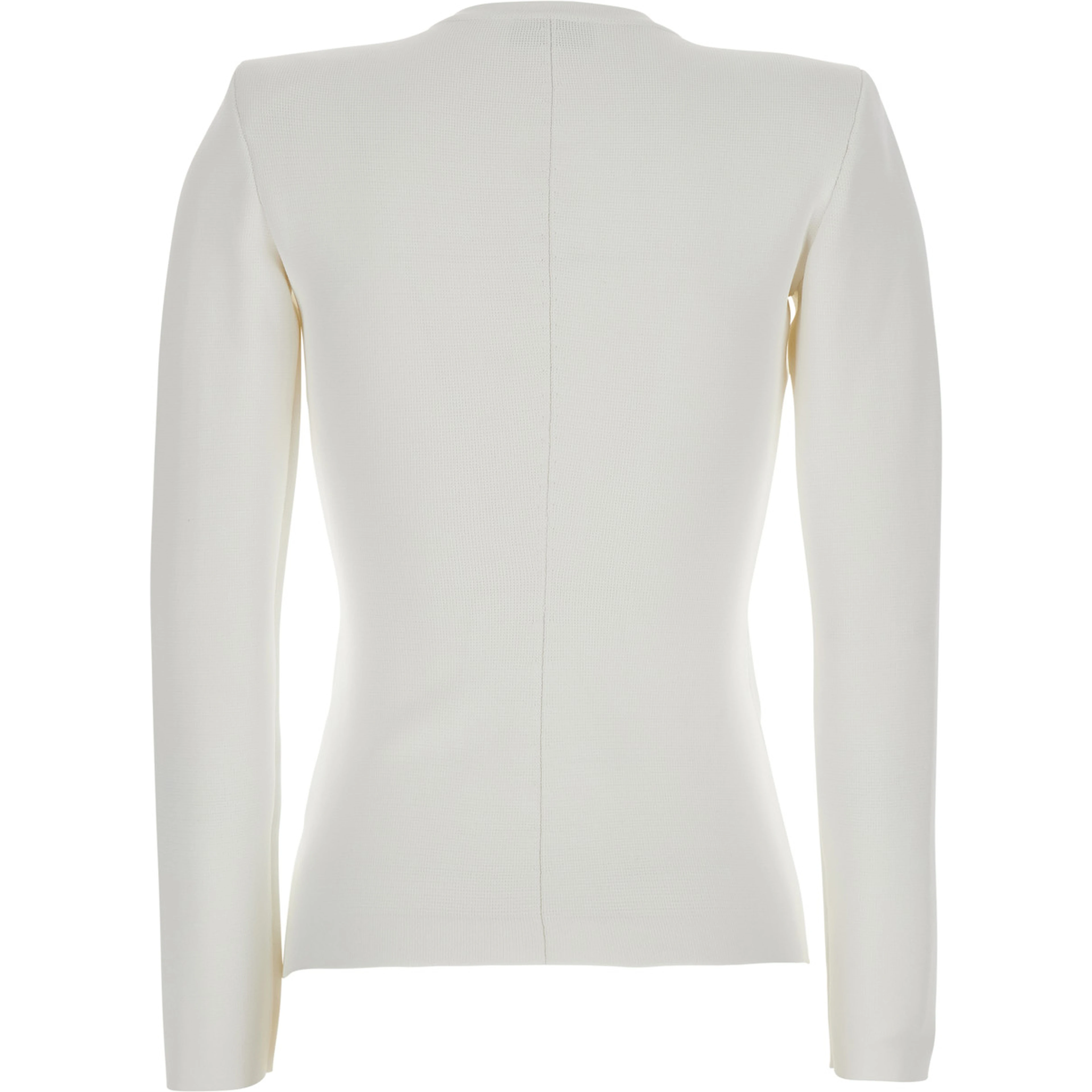 White Crew Neck Cardigan with Two Zip Pockets on the Front in Wool for Women