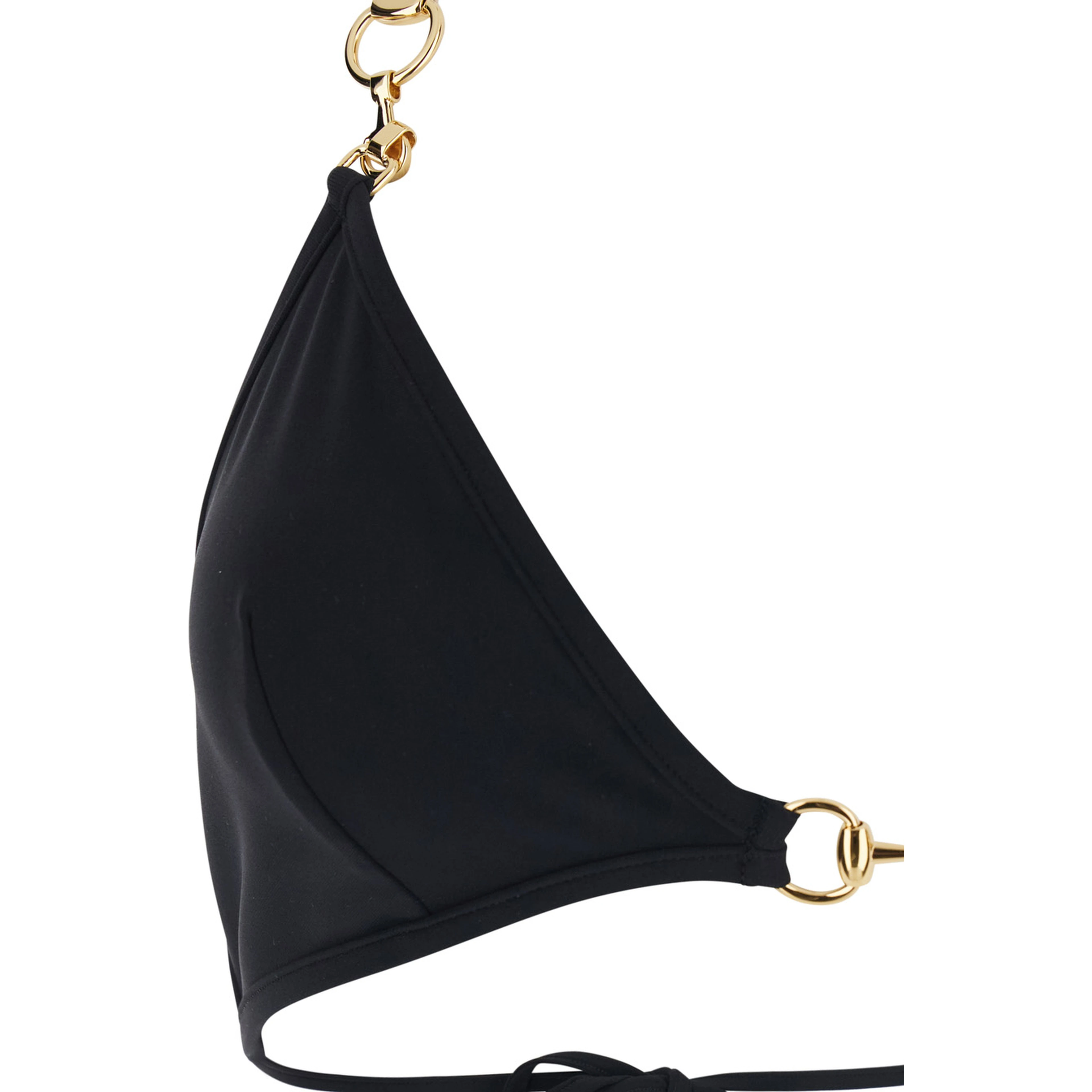 Black Bikini with triangle top and adjustable closure with Horsebit in stretch cotton for women