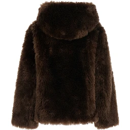 Brown shearling jacket with hood in ecofur for women