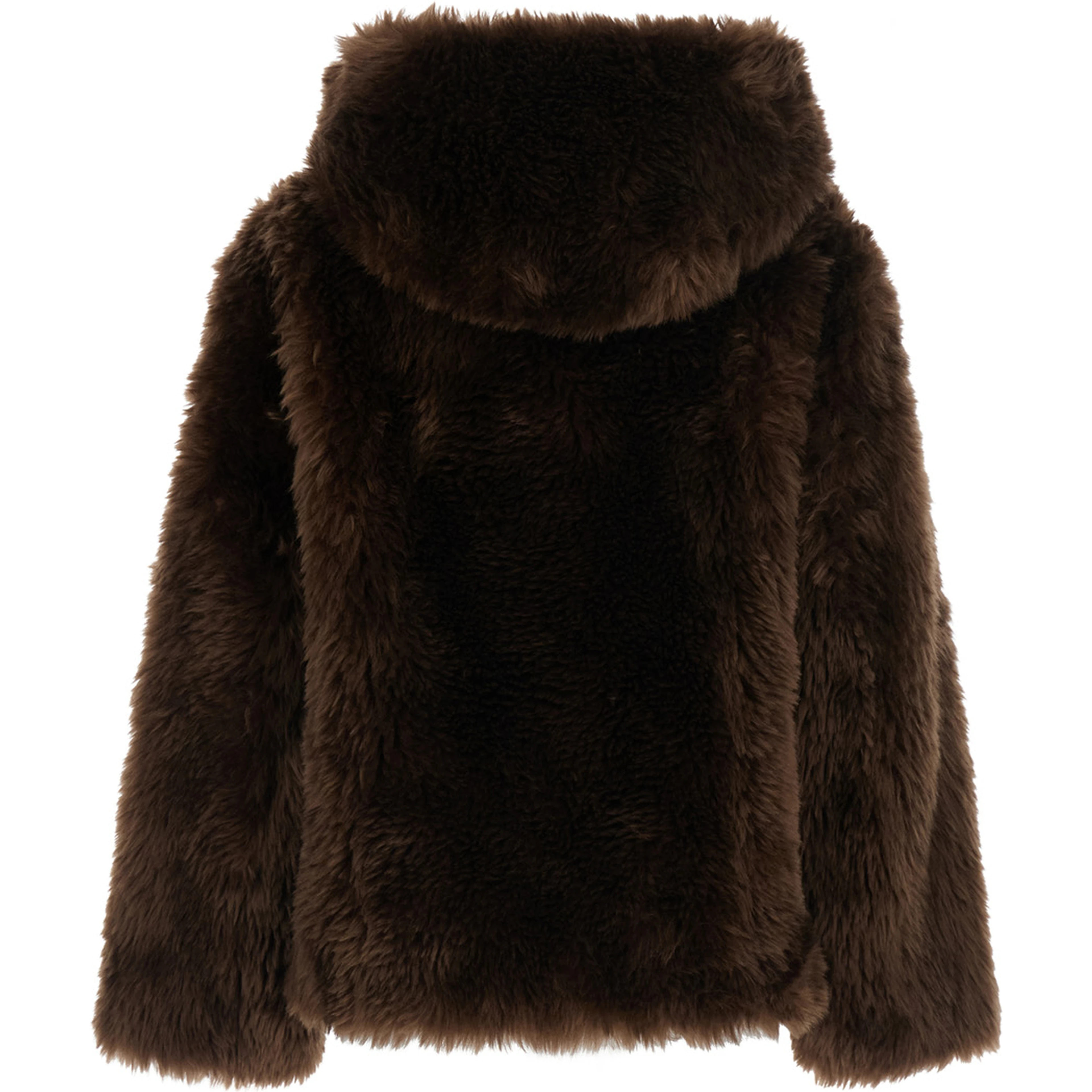 Brown shearling jacket with hood in ecofur for women