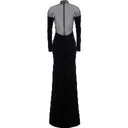 Long velvet dress with V-neck and long sleeves, in velvet, black, woman